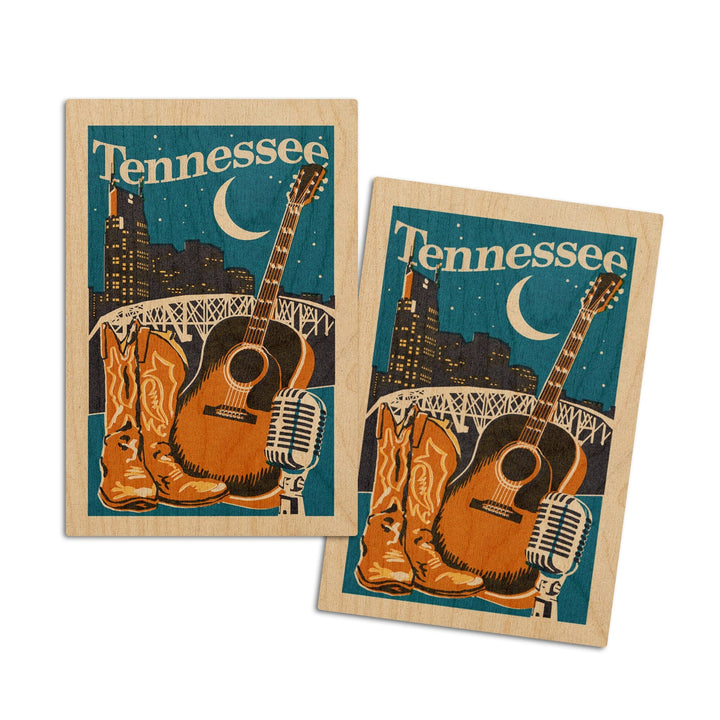 Tennessee, Woodblock, Lantern Press Artwork, Wood Signs and Postcards Wood Lantern Press 4x6 Wood Postcard Set 