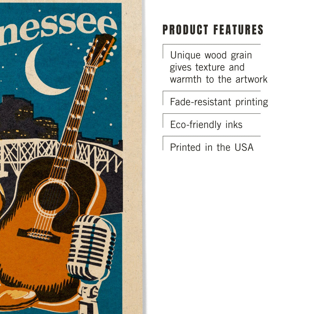 Tennessee, Woodblock, Lantern Press Artwork, Wood Signs and Postcards Wood Lantern Press 