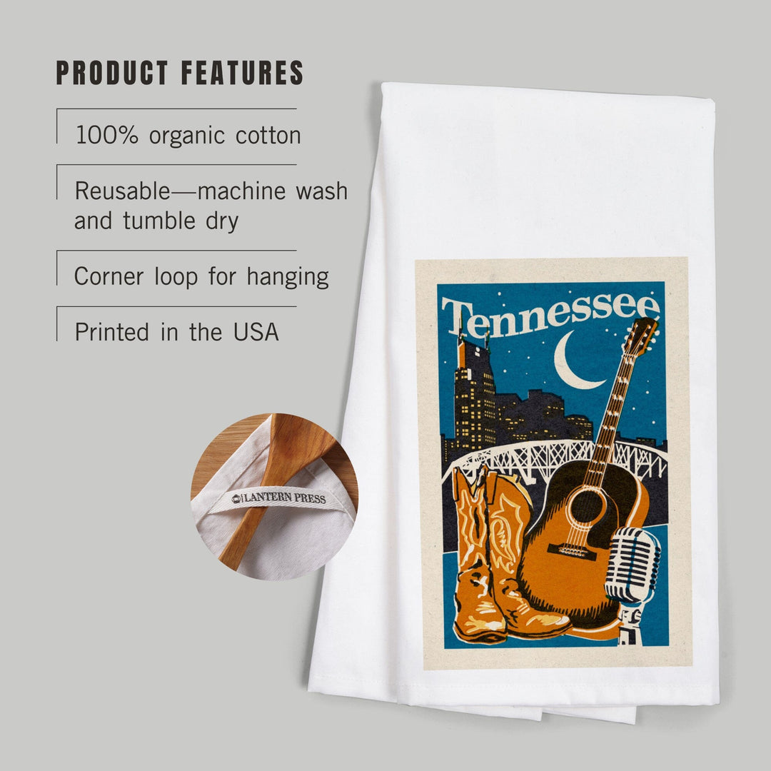 Tennessee, Woodblock, Organic Cotton Kitchen Tea Towels Kitchen Lantern Press 