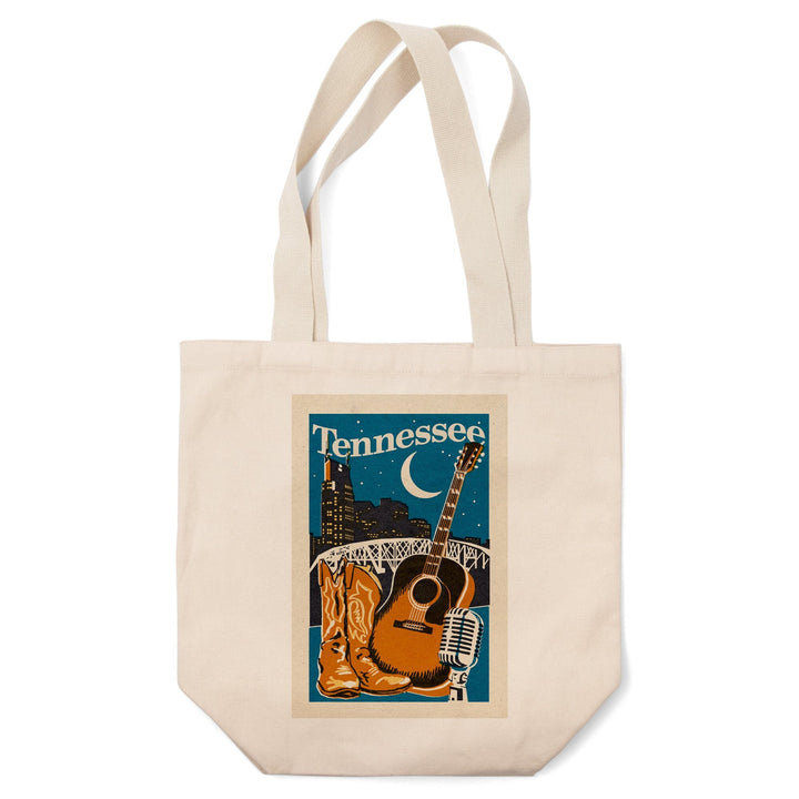 Tennessee, Woodblock, Tote Bag Totes Lantern Press 