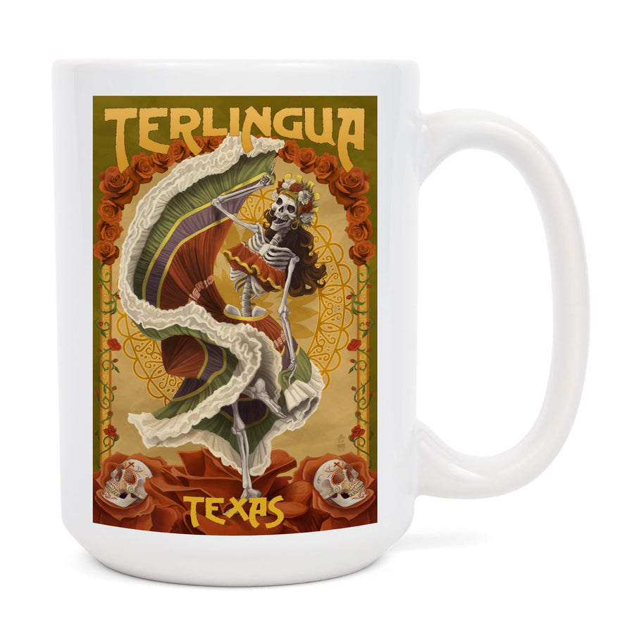 Terlingua, Texas, Day of the Dead Skeleton Dancing, Lantern Press Artwork, Ceramic Mug Mugs Lantern Press 