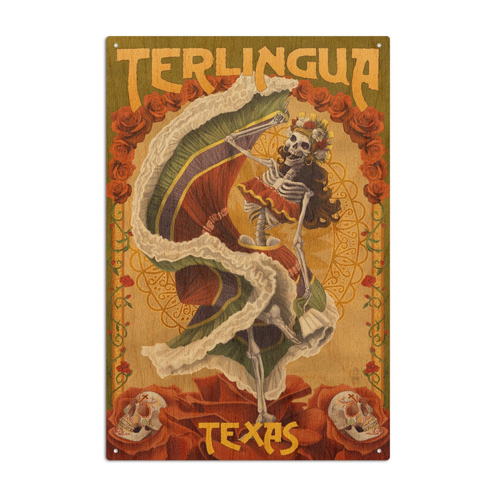 Terlingua, Texas, Day of the Dead Skeleton Dancing, Lantern Press Artwork, Wood Signs and Postcards Wood Lantern Press 6x9 Wood Sign 