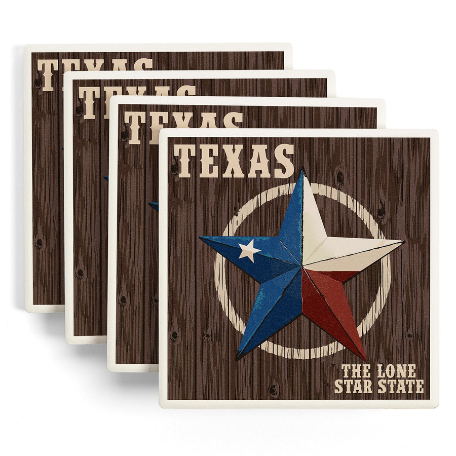 Texas, Barn Star Letterpress, Lantern Press Artwork, Coaster Set Coasters Lantern Press 