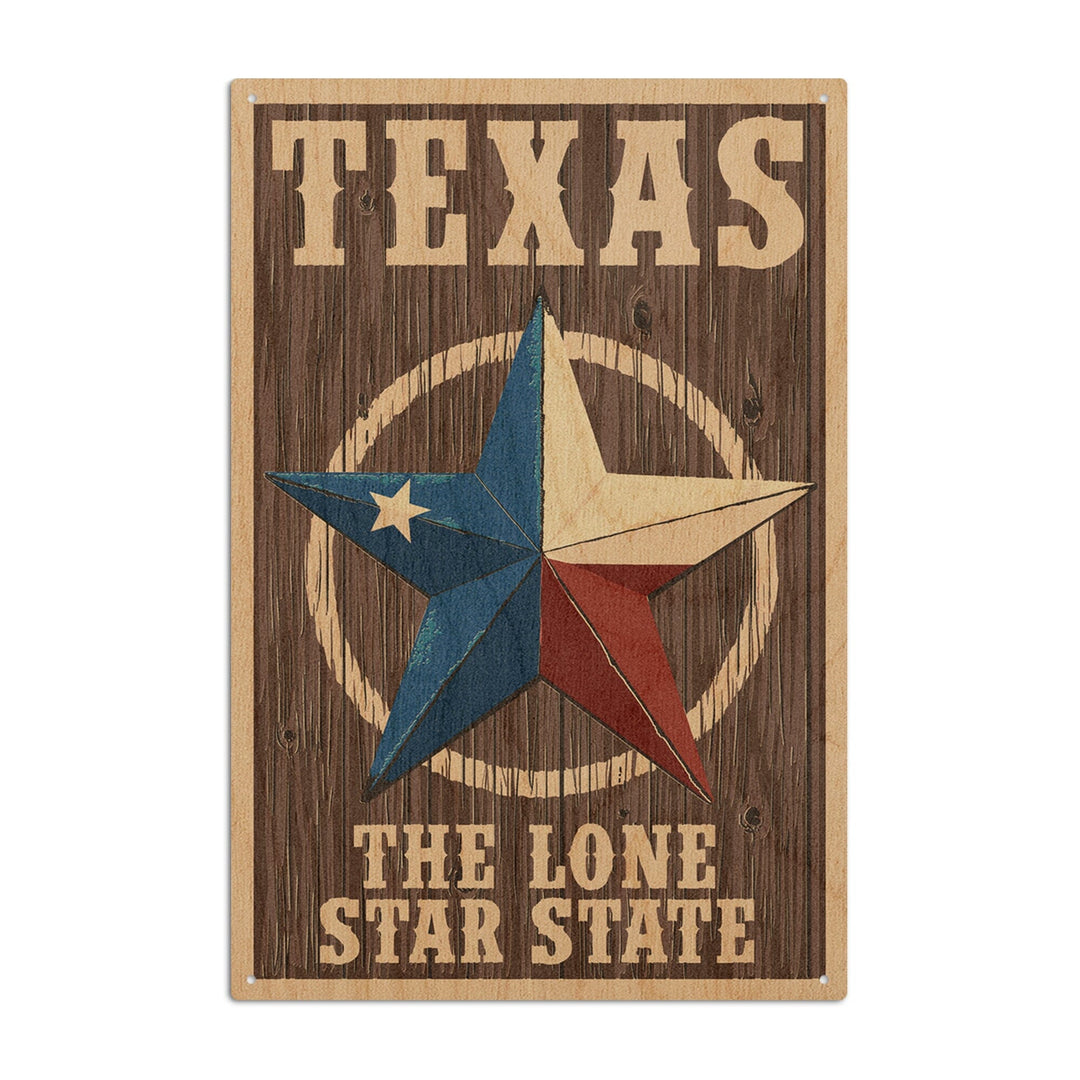 Texas, Barn Star Letterpress, Lantern Press Artwork, Wood Signs and Postcards Wood Lantern Press 10 x 15 Wood Sign 