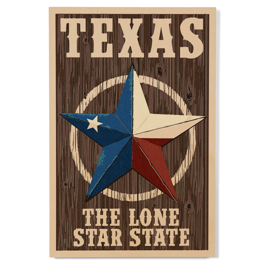 Texas, Barn Star Letterpress, Lantern Press Artwork, Wood Signs and Postcards Wood Lantern Press 