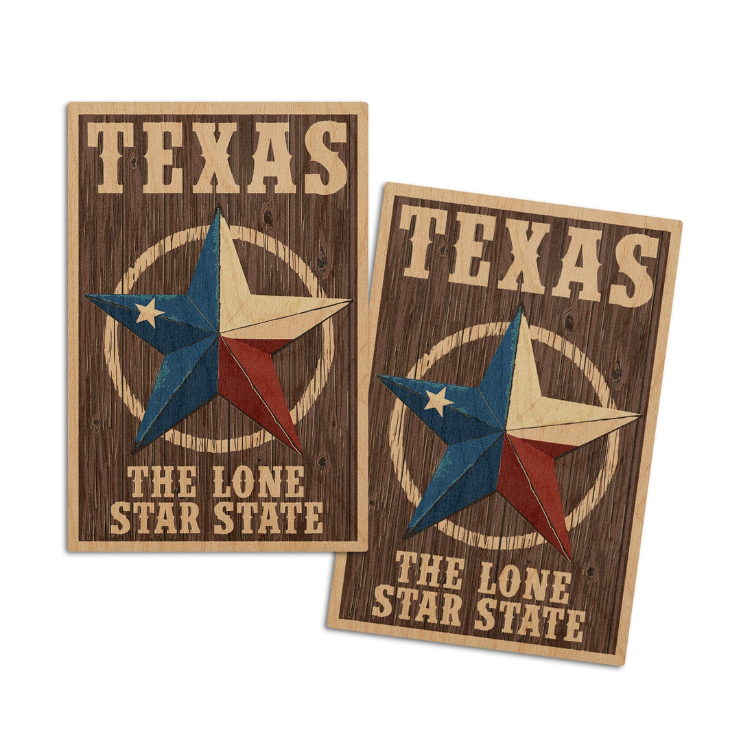 Texas, Barn Star Letterpress, Lantern Press Artwork, Wood Signs and Postcards Wood Lantern Press 4x6 Wood Postcard Set 