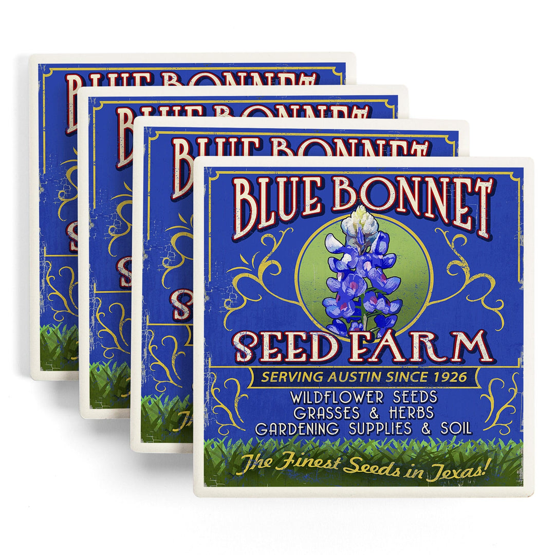 Texas Blue Bonnet Farm Vintage Sign, Coasters Coasters Lantern Press 