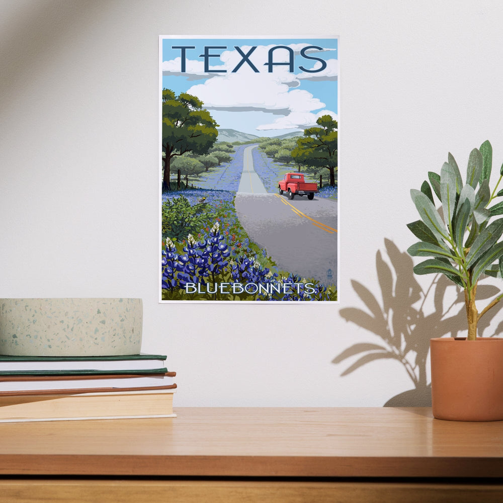 Texas, Bluebonnets and Highway, Art & Giclee Prints Art Lantern Press 