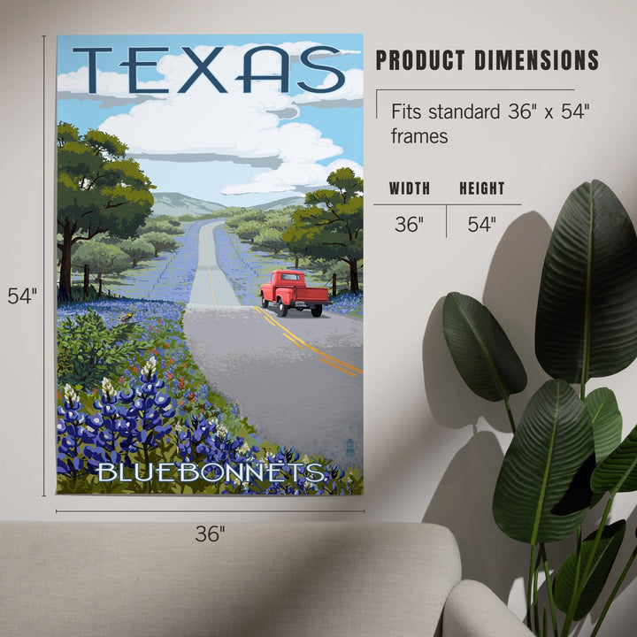 Texas, Bluebonnets and Highway, Art & Giclee Prints Art Lantern Press 