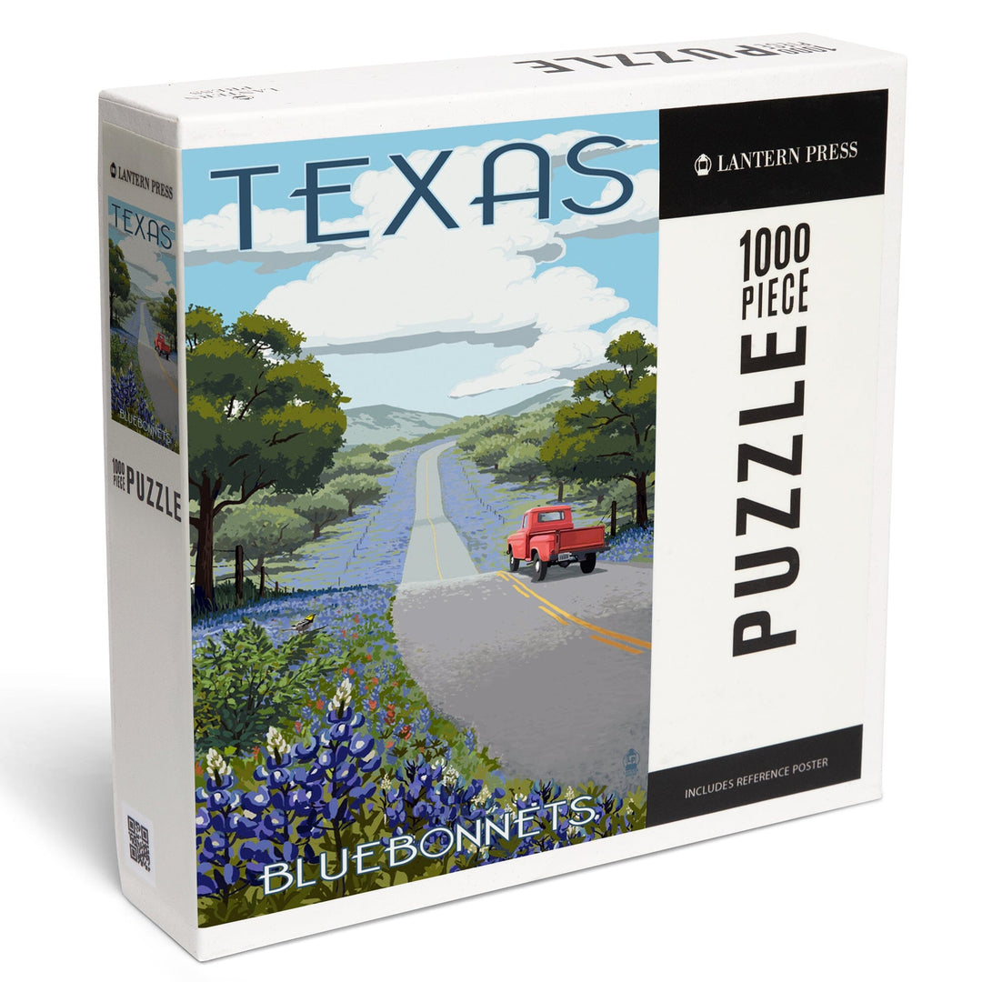 Texas, Bluebonnets and Highway, Jigsaw Puzzle Puzzle Lantern Press 