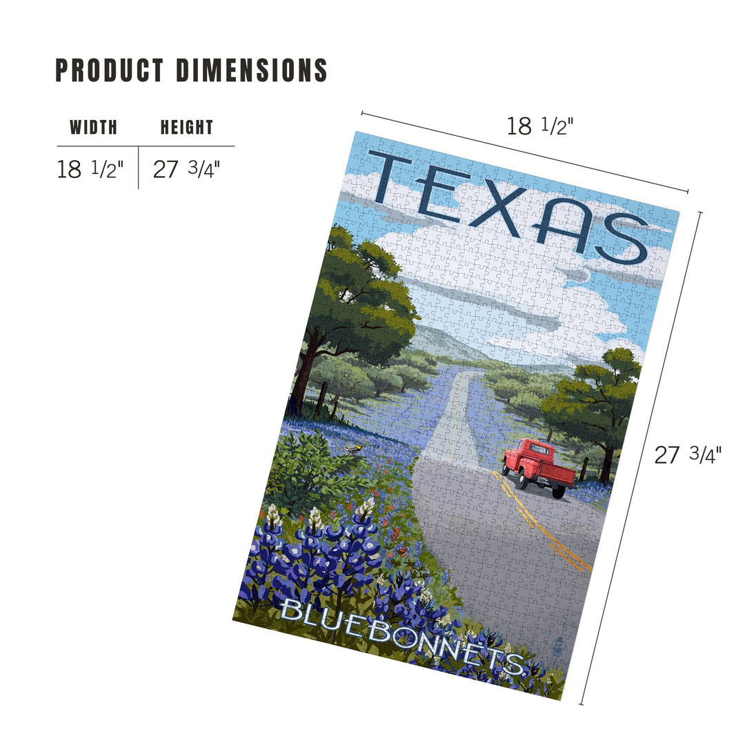 Texas, Bluebonnets and Highway, Jigsaw Puzzle Puzzle Lantern Press 