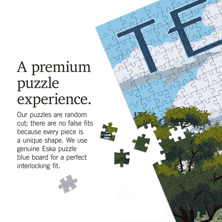 Texas, Bluebonnets and Highway, Jigsaw Puzzle Puzzle Lantern Press 