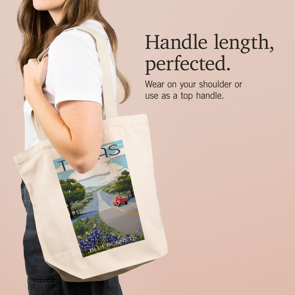 Texas, Bluebonnets and Highway, Tote Bag Totes Lantern Press 