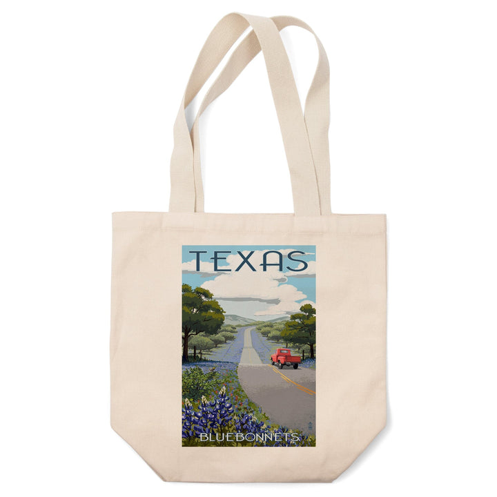 Texas, Bluebonnets & Highway, Lantern Press Artwork, Tote Bag Totes Lantern Press 