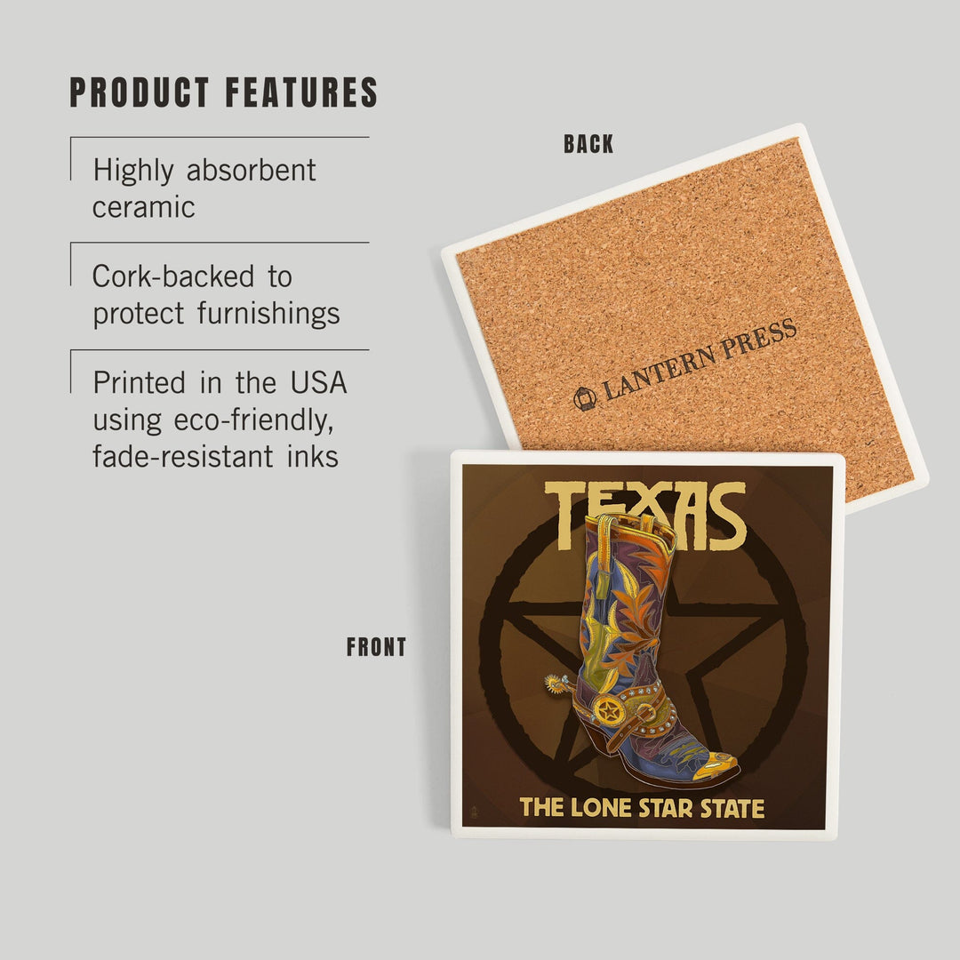 Texas, Boot and Star, Coasters Coasters Lantern Press 