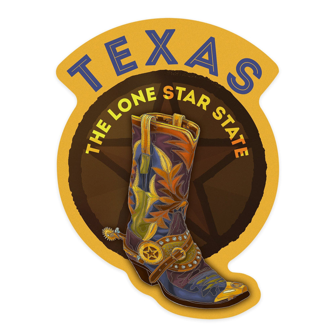 Texas, Boot and Star, Contour, Vinyl Sticker Sticker Lantern Press 