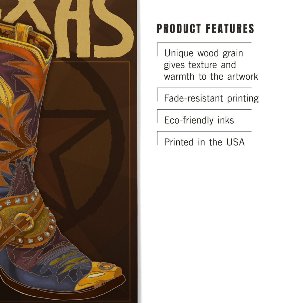 Texas, Boot & Star, Lantern Press Artwork, Wood Signs and Postcards Wood Lantern Press 