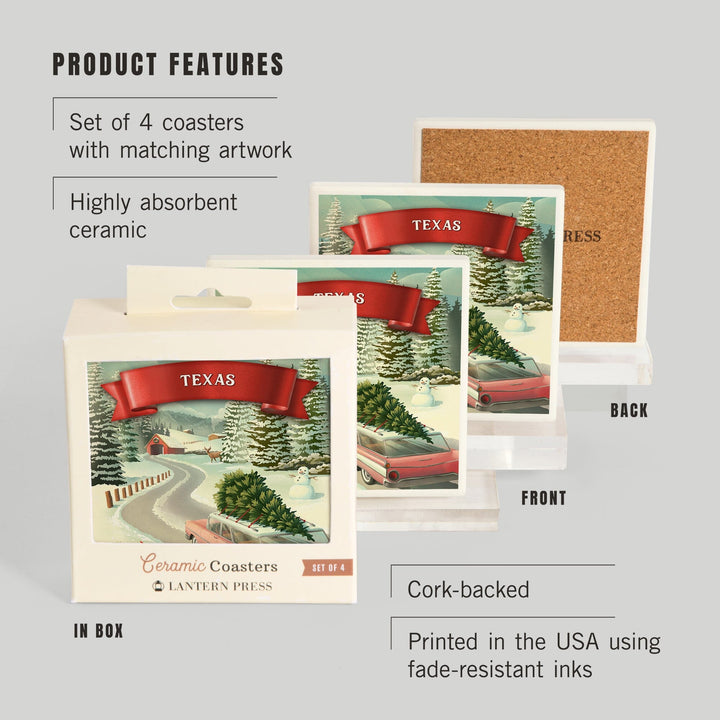 Texas, Christmas Holiday Tradition, Coasters Coasters Lantern Press 