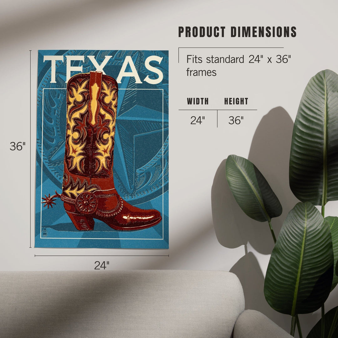 Texas, Cowboy Boot, Letterpress, Art & Giclee Prints Art Lantern Press 
