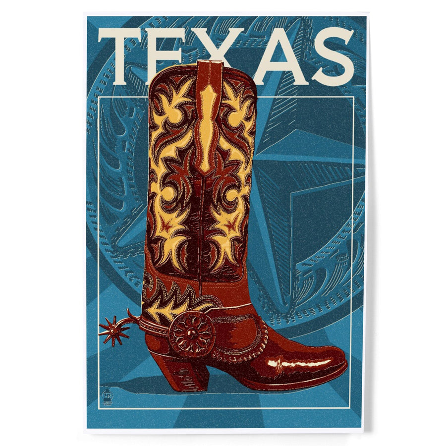 Texas, Cowboy Boot, Letterpress, Art & Giclee Prints Art Lantern Press 