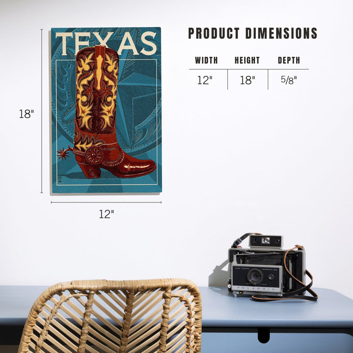 Texas, Cowboy Boot, Letterpress, Lantern Press Artwork, Wood Signs and Postcards Wood Lantern Press 