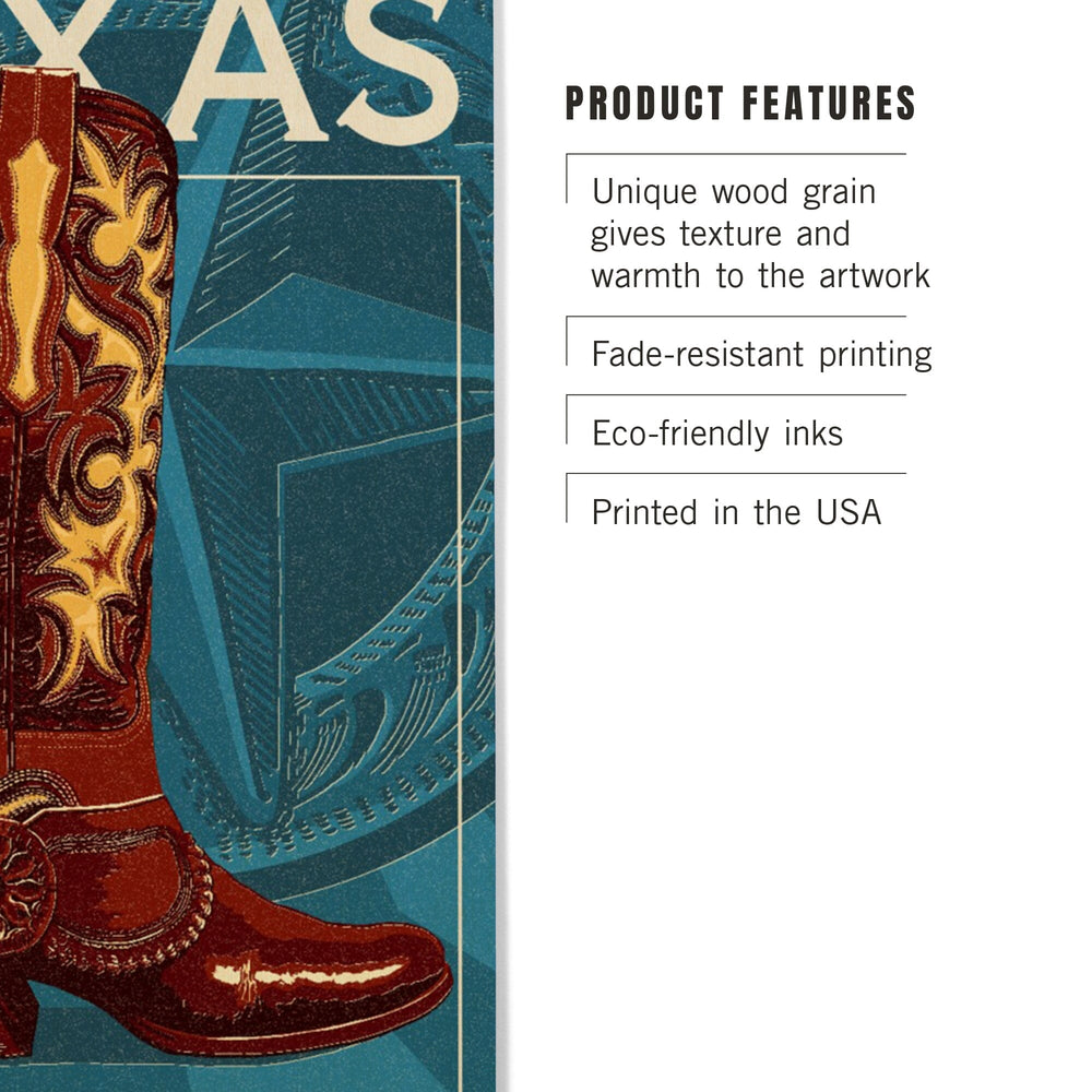 Texas, Cowboy Boot, Letterpress, Lantern Press Artwork, Wood Signs and Postcards Wood Lantern Press 