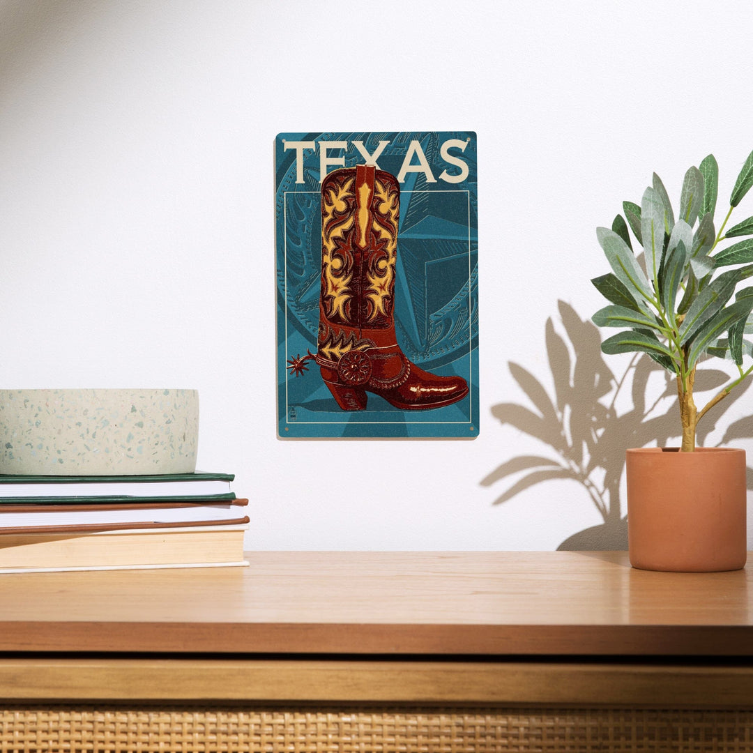 Texas, Cowboy Boot, Letterpress, Lantern Press Artwork, Wood Signs and Postcards Wood Lantern Press 