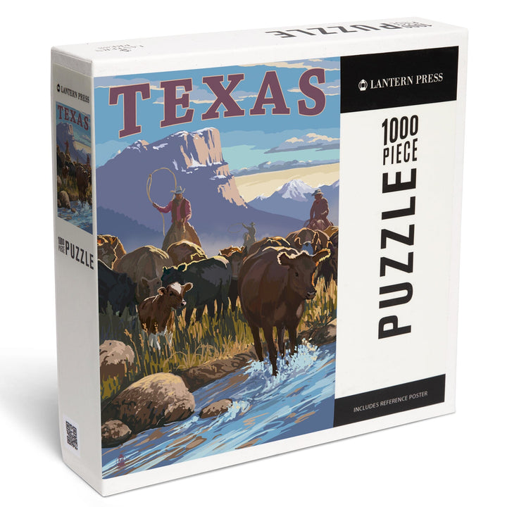 Texas, Cowboy Cattle Drive Scene, Jigsaw Puzzle Puzzle Lantern Press 