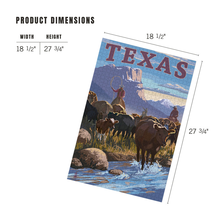 Texas, Cowboy Cattle Drive Scene, Jigsaw Puzzle Puzzle Lantern Press 