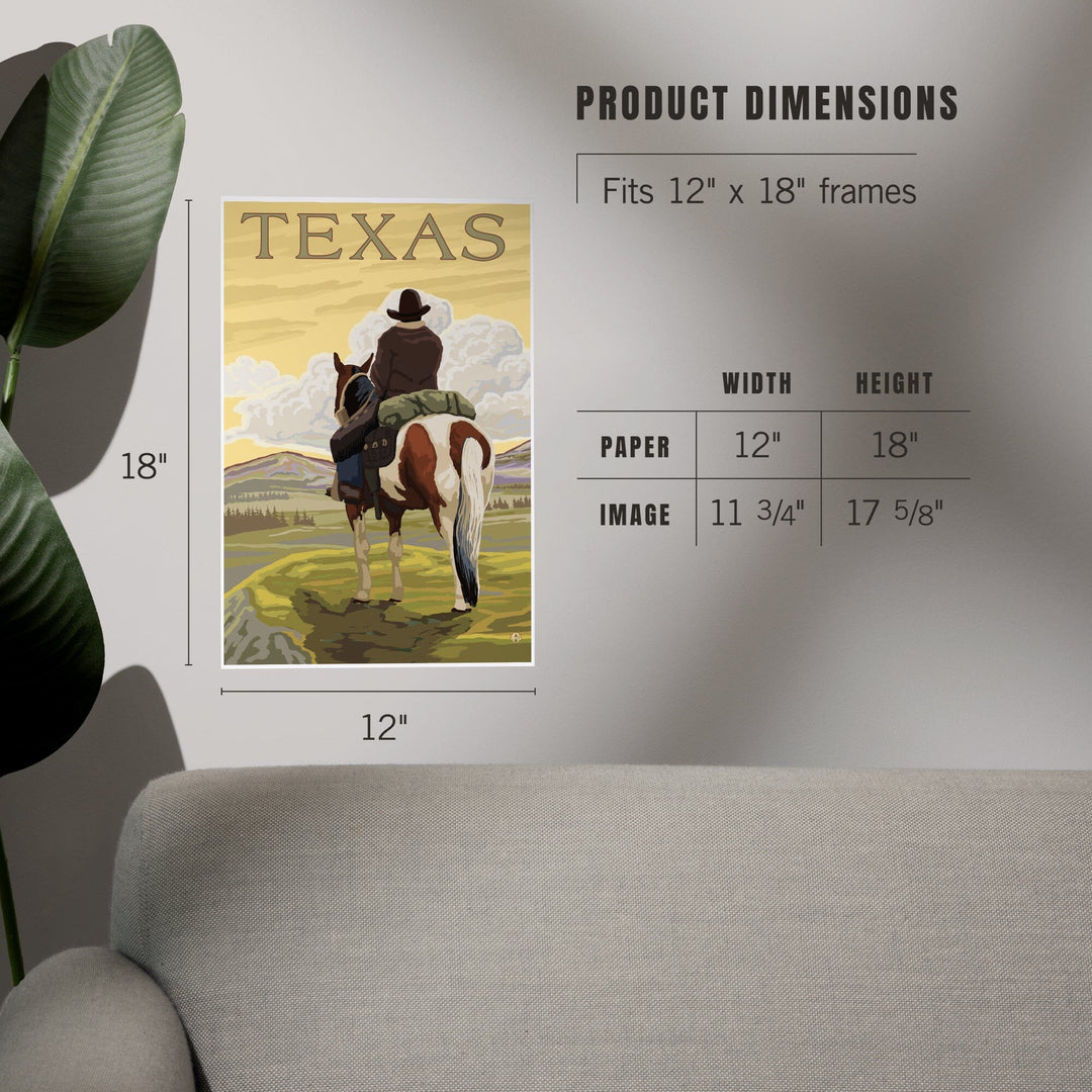 Texas, Cowboy on Ridge, Art & Giclee Prints Art Lantern Press 
