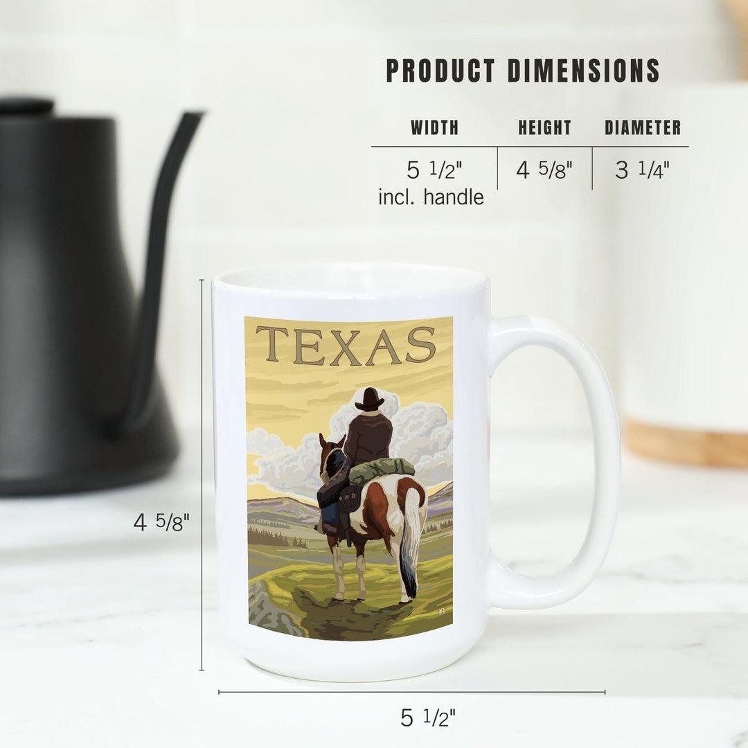 Texas, Cowboy on Ridge, Lantern Press Poster, Ceramic Mug Mugs Lantern Press 