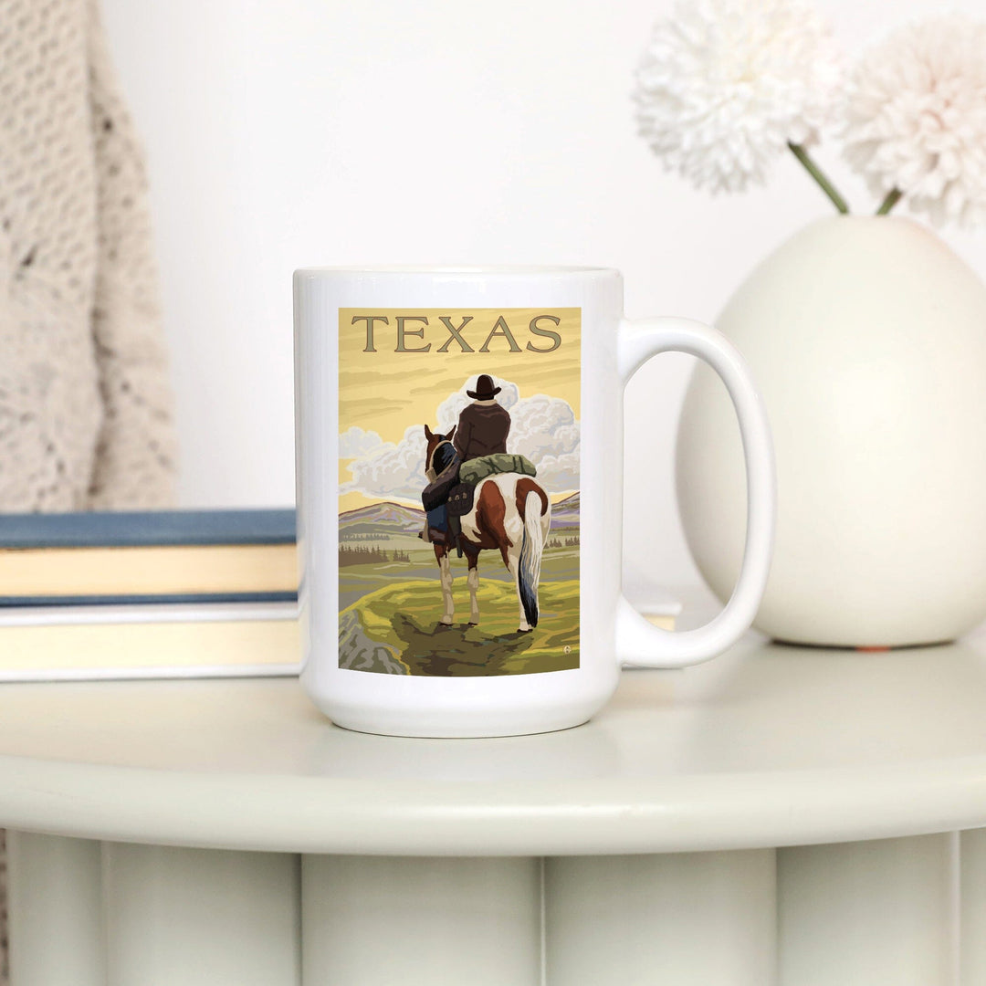 Texas, Cowboy on Ridge, Lantern Press Poster, Ceramic Mug Mugs Lantern Press 