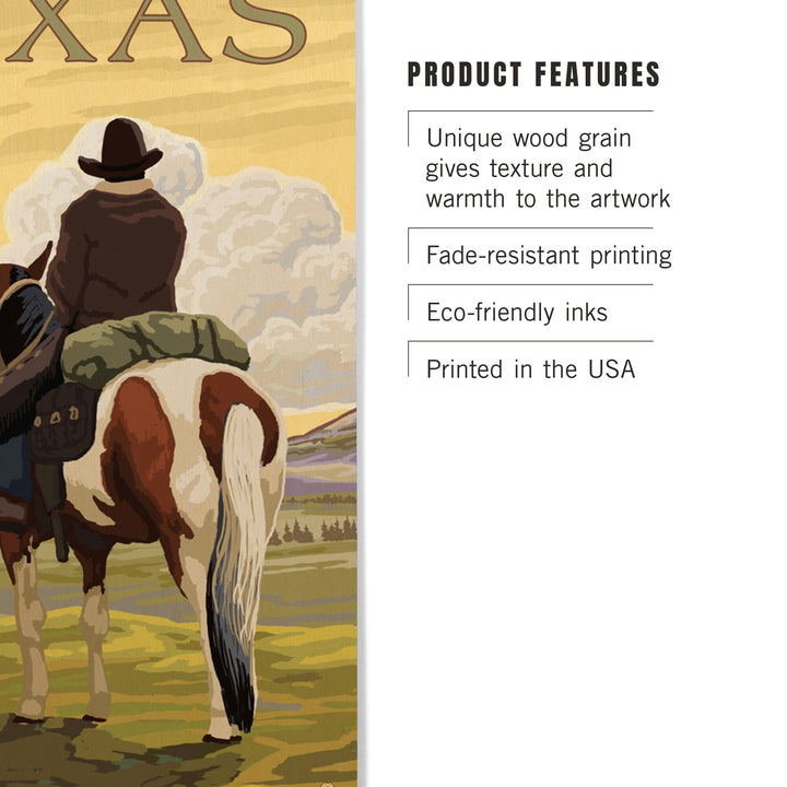 Texas, Cowboy on Ridge, Lantern Press Poster, Wood Signs and Postcards Wood Lantern Press 