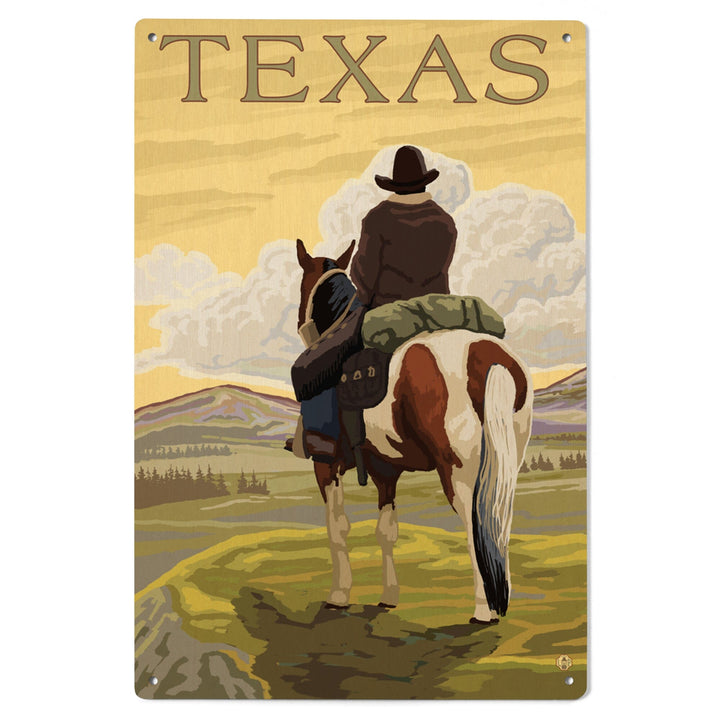 Texas, Cowboy on Ridge, Lantern Press Poster, Wood Signs and Postcards Wood Lantern Press 