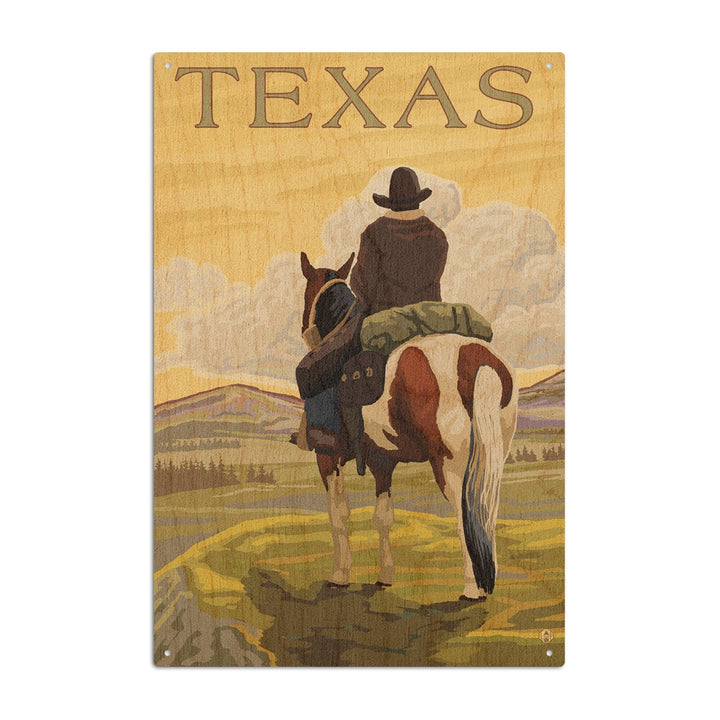 Texas, Cowboy on Ridge, Lantern Press Poster, Wood Signs and Postcards Wood Lantern Press 6x9 Wood Sign 