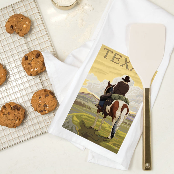 Texas, Cowboy on Ridge, Organic Cotton Kitchen Tea Towels Kitchen Lantern Press 
