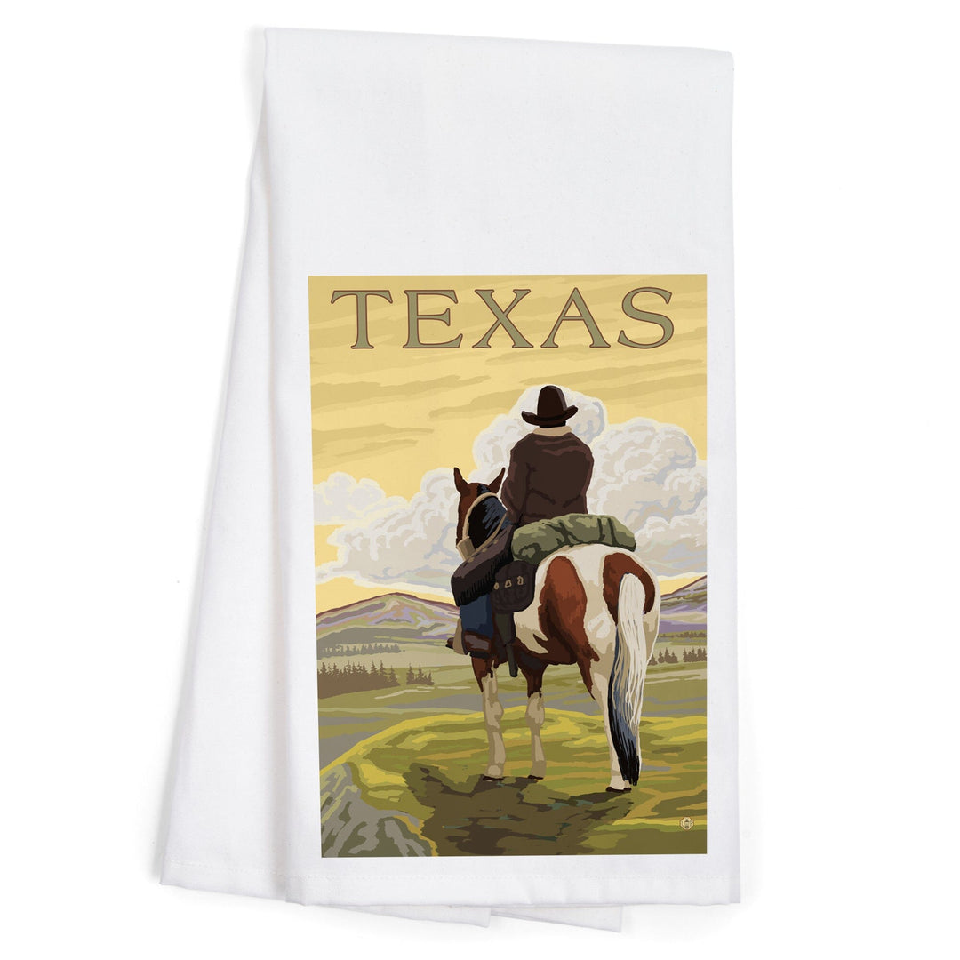 Texas, Cowboy on Ridge, Organic Cotton Kitchen Tea Towels Kitchen Lantern Press 