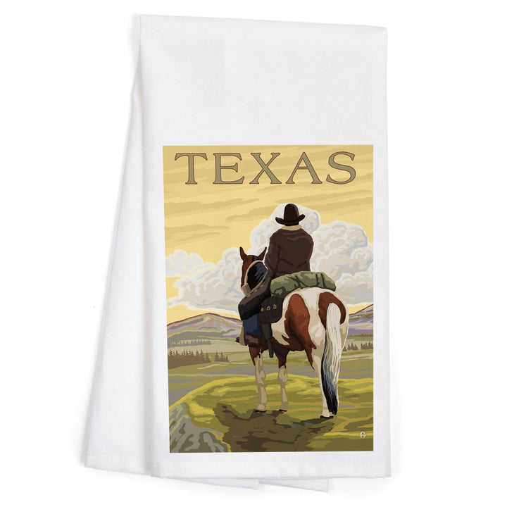 Texas, Cowboy on Ridge, Organic Cotton Kitchen Tea Towels Kitchen Lantern Press 