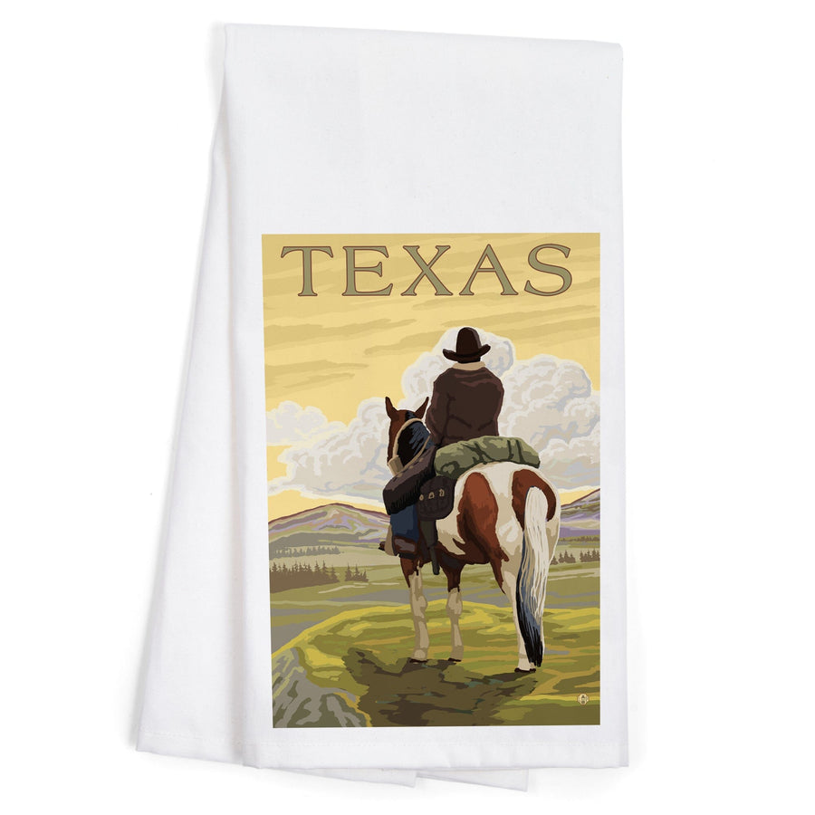 Texas, Cowboy on Ridge, Organic Cotton Kitchen Tea Towels Kitchen Lantern Press 