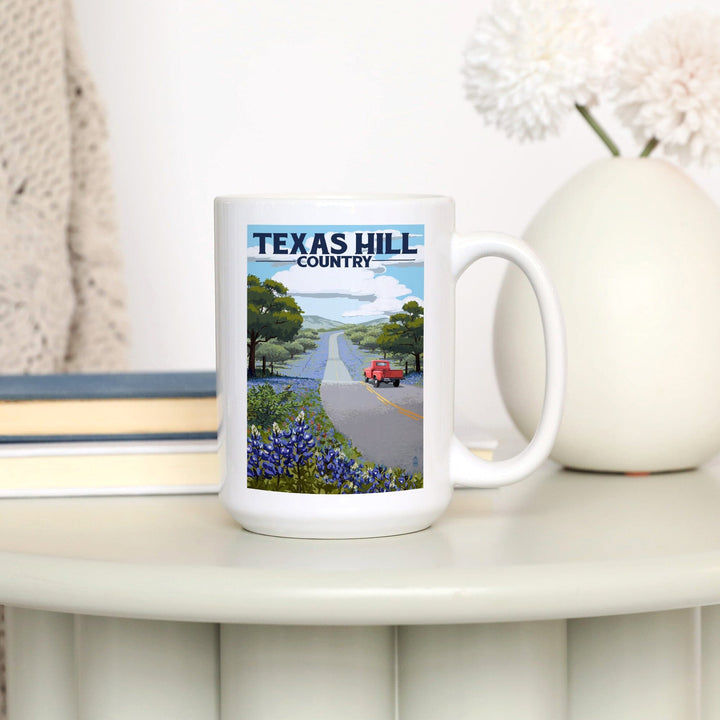 Texas Hill Country, Texas, Bluebonnets and Highway, Ceramic Mug Mugs Lantern Press 