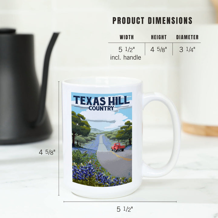 Texas Hill Country, Texas, Bluebonnets and Highway, Ceramic Mug Mugs Lantern Press 