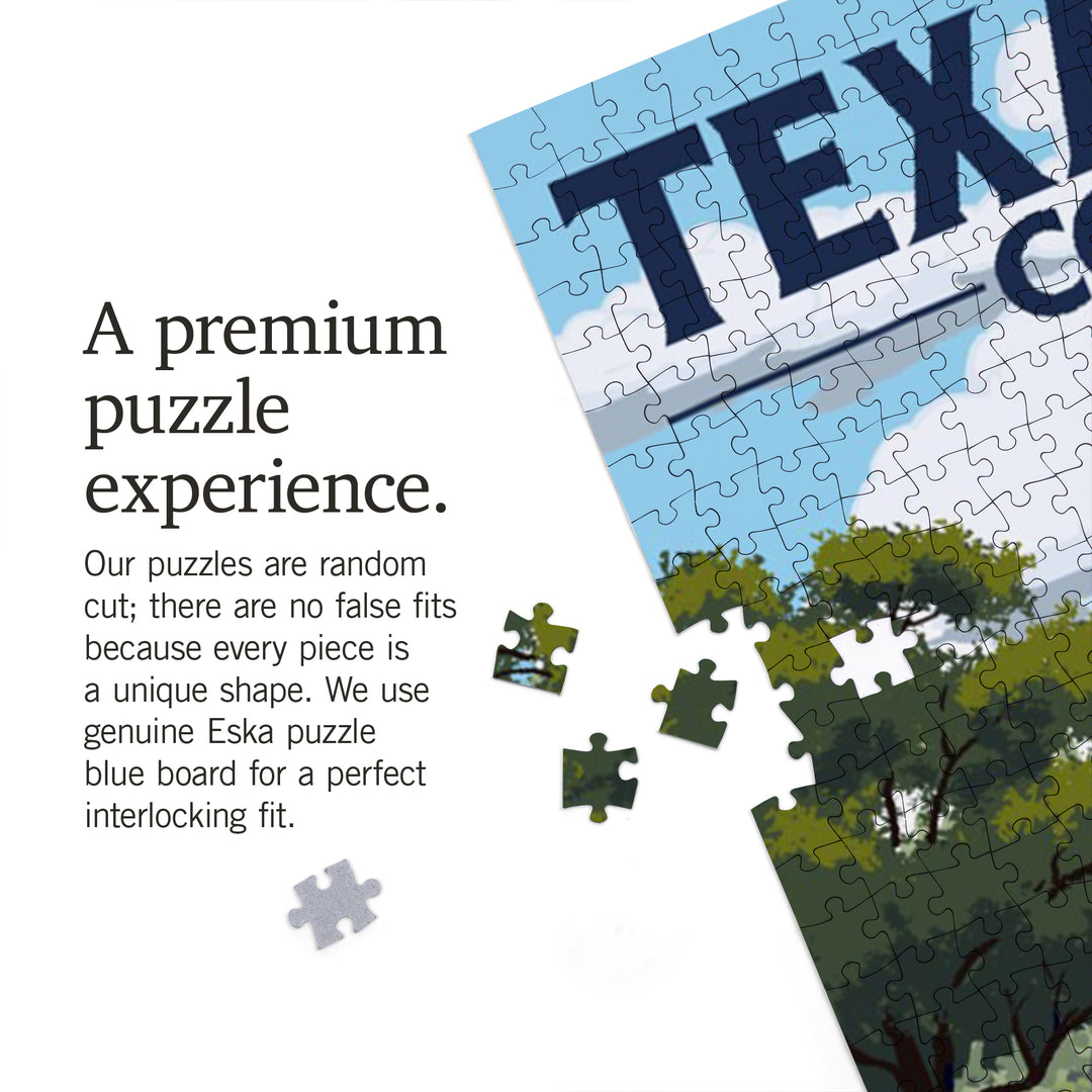 Texas Hill Country, Texas, Bluebonnets and Highway, Jigsaw Puzzle Puzzle Lantern Press 