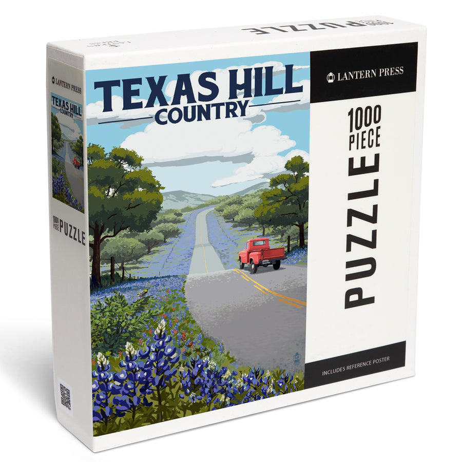 Texas Hill Country, Texas, Bluebonnets and Highway, Jigsaw Puzzle Puzzle Lantern Press 