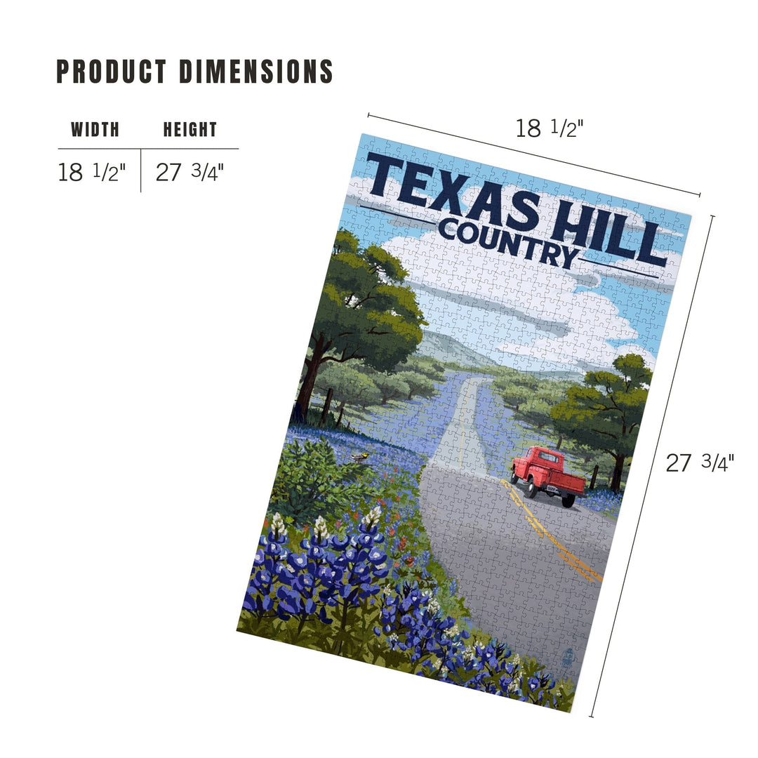 Texas Hill Country, Texas, Bluebonnets and Highway, Jigsaw Puzzle Puzzle Lantern Press 