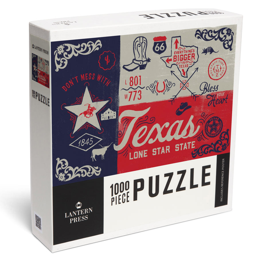 Texas, Illustrated State Flag, State Series, Jigsaw Puzzle Puzzle Lantern Press 