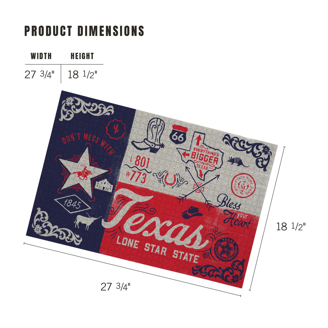 Texas, Illustrated State Flag, State Series, Jigsaw Puzzle Puzzle Lantern Press 