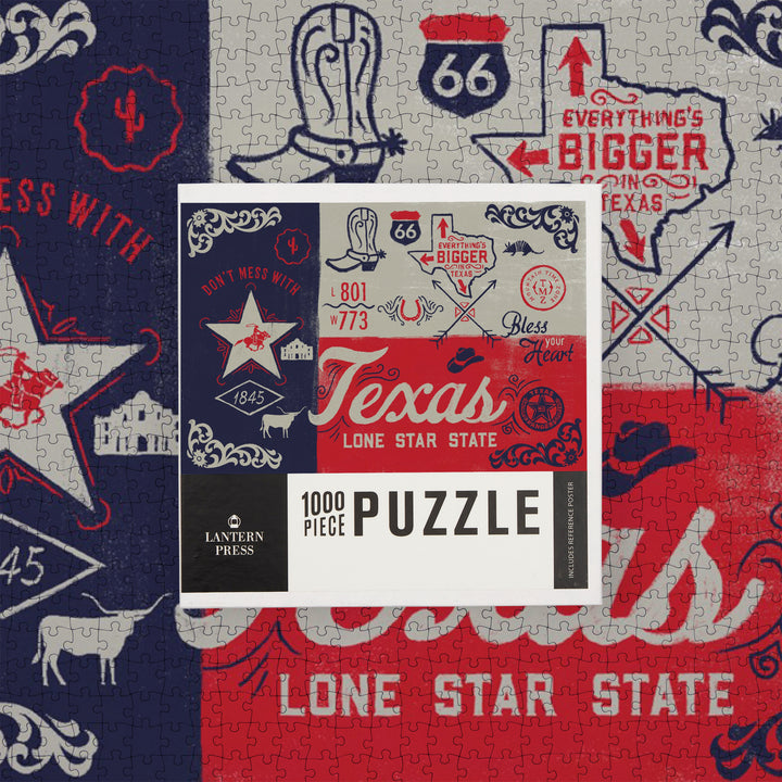Texas, Illustrated State Flag, State Series, Jigsaw Puzzle Puzzle Lantern Press 
