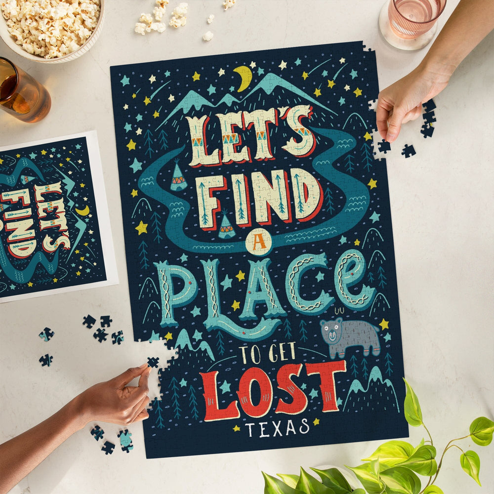 Texas, Let's Find a Place to Get Lost, Jigsaw Puzzle Puzzle Lantern Press 
