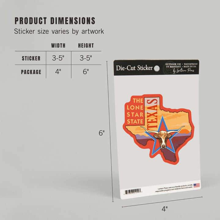 Texas, Lone Star State, Longhorn Bull, Contour, Lantern Press Artwork, Vinyl Sticker Sticker Lantern Press 