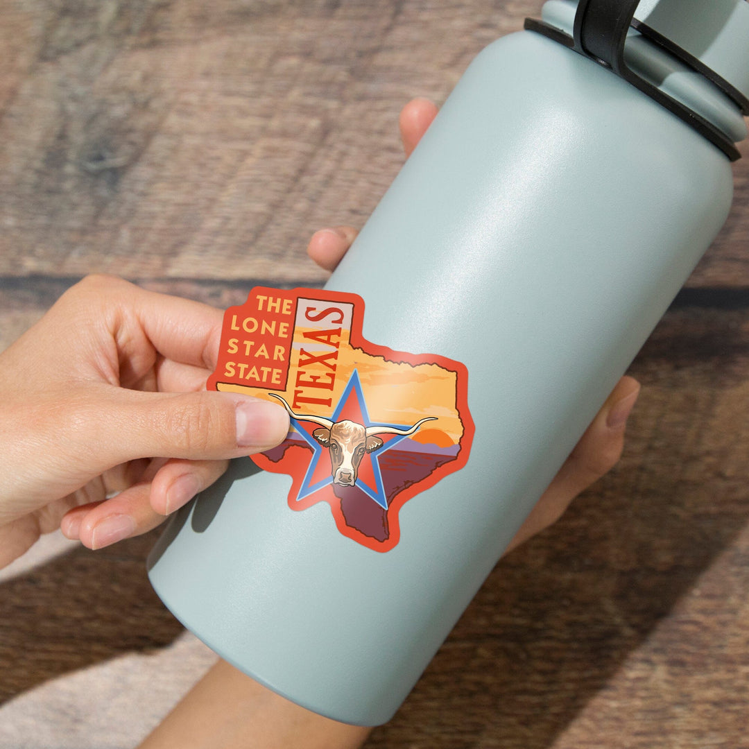 Texas, Lone Star State, Longhorn Bull, Contour, Lantern Press Artwork, Vinyl Sticker Sticker Lantern Press 